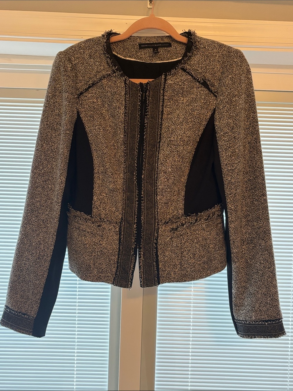 White House Black Market Black and Gray Tweed Zip-Front Jacket